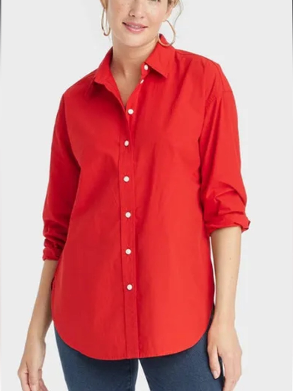 Universal Thread 100% Cotton Oversized Red Long-Sleeve Button-Down Shirt